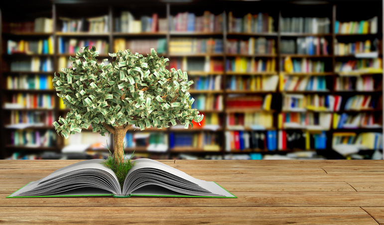 tree growing from book A big open book 3d render Success knowlage concept